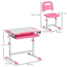 HOMCOM Kids Desk And Chair Set, Height Adjustable Student Writing Desk, Children School Study Table With Tiltable Desktop, Drawer, Pen Slot, Hook - Pink - View 4