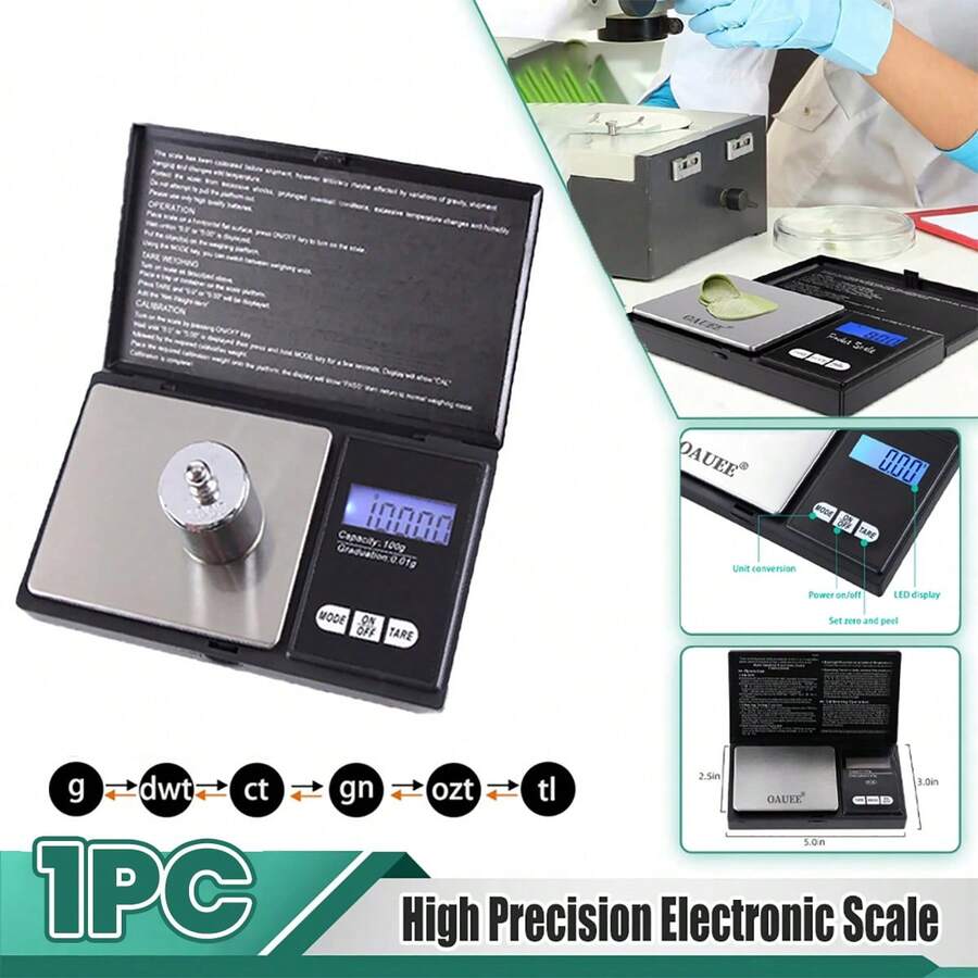 1pc Electronic Digital Scale Mini Kitchen Pocket Scale Lift-Off Lcd Display High Precision For Jewelry / Gold / Food / Weighing With Backlit Function - Black and White - View 1