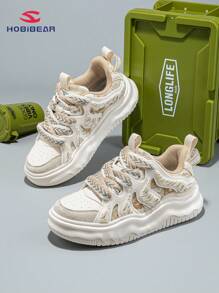 Men Leisure Sports Shoes Beige Couple Style Fashionable Street Style Thick Sole Skateboarding Shoes Comfortable And Breathable Walking Shoes - Khaki - View 3