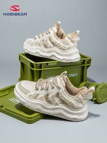 Men Leisure Sports Shoes Beige Couple Style Fashionable Street Style Thick Sole Skateboarding Shoes Comfortable And Breathable Walking Shoes - Khaki - View 2