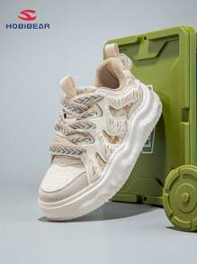 Men Leisure Sports Shoes Beige Couple Style Fashionable Street Style Thick Sole Skateboarding Shoes Comfortable And Breathable Walking Shoes - Khaki - View 5