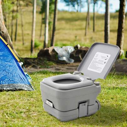 HOMCOM 10L Portable Travel Toilet Outdoor Camping Picnic With 2 Detachable Tanks & Push-Button Operation, Grey