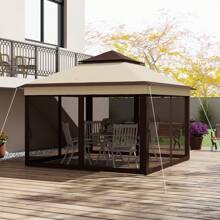 Outsunny Gazebo da Giardino Regolabile su 3 Livelli con Pareti Rimovibili, Gazebo 3x3 con Doppio Tetto in Acciaio e tessuto Oxford, Rifugio per attività istantanee regolabile in altezza con rete e borsa per il trasporto, color Caffè e Beige - Beige - Visualizzare 8