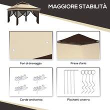 Outsunny Gazebo da Giardino Regolabile su 3 Livelli con Pareti Rimovibili, Gazebo 3x3 con Doppio Tetto in Acciaio e tessuto Oxford, Rifugio per attività istantanee regolabile in altezza con rete e borsa per il trasporto, color Caffè e Beige - Beige - Visualizzare 6