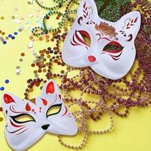 1/6/10 Mặt nạ Orc, Mặt nạ Mèo/Cáo Trắng, Mặt nạ Halloween tự làm, Mặt nạ nửa mặt hình động vật, Mặt nạ tiệc hóa trang - trắng - Xem 1
