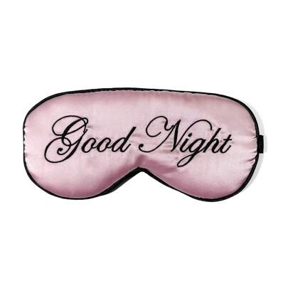 1pc Pink + Black "Good Night" Embroidered Logo Style, Soft Polyester Fabric Material Sleep Mask, Siesta Light Blocking Sleep Accessory