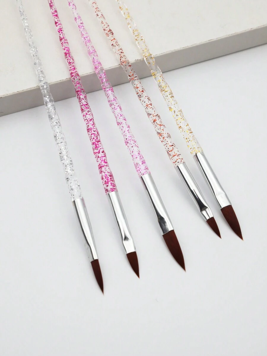5pcs Nail Art Gel Polish Painting Pens Set, Nail Design Brushes, Diamond Dotting Pen, Rhinestone Handle Nail Art Tools - Multicolor - View 1