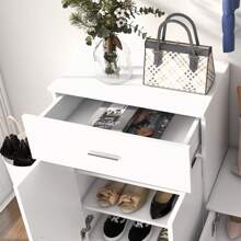 Scarpiera con Appendiabiti a Combinazione per Ingresso e Camera da Letto Legno 100x32x187cm Bianco - Bianco - Visualizzare 3