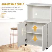 HOMCOM Kitchen Storage Unit, Modern Microwave Stand Trolley Cart, Sideboard With Cabinet,  Locking Wheels, Shelf For Living Room, Dining Room - White - View 9