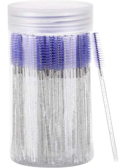 100pcs/Set Disposable Mascara Wands With Storage Box, Crystal Eyebrow Brush (Suitable For Eyelash Extension) (Purple)