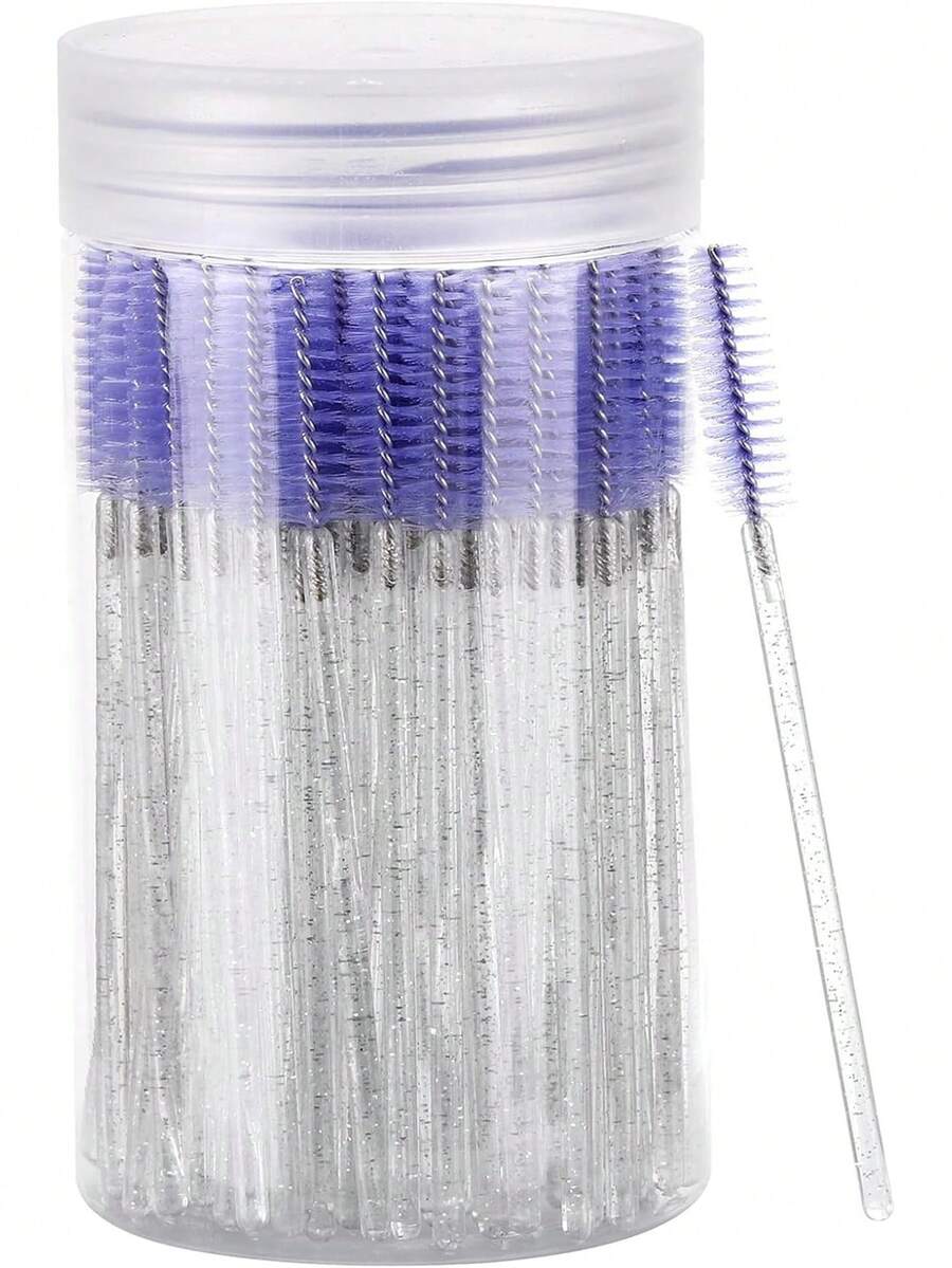Conjunto com 100 aplicadores de rímel descartáveis com estojo, pincel de cristal para sobrancelhas (ideal para extensão de cílios) (roxo), brindes. - Roxo Malva - Ver 1