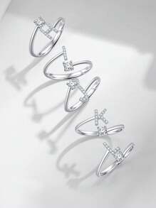 ESBERRY 1入組縮寫字母A-Y可調節戒指適合女士S925純銀個性化環精細首飾類生日禮物 - 銀色 - 查看 4