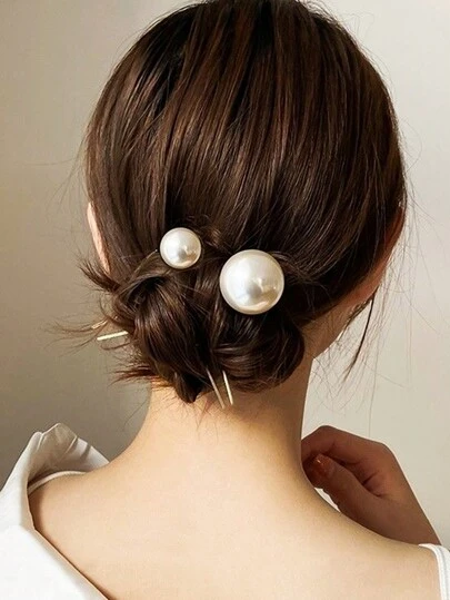 2pcs Women High-End Fashion Elegant Large & Small Faux Pearl Hair Clips, Essential For Updo Hairstyles Hair Combs Combs For Hair Side Comb, School Stuff, Faux Pearl Hair Accessories, Wedding, Head Accessories, Bridal Hair Accessory, Bridesmaid, Mother's Day