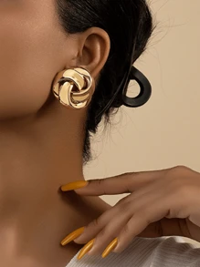 1 Par De Aretes De Botón De Diseño Metálico De Personalidad De Moda