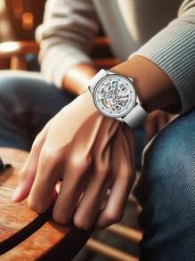 1 Miếng Nam Trắng Silicone Dây đeo Xu hướng: Cắt giảm Quay số Thể thao Giải trí Tự động hoàn toàn Đồng hồ cơ - trắng - Xem 7