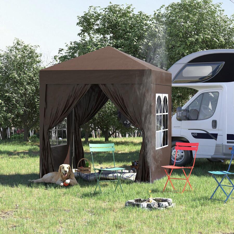 Gazebo 2x2 m Impermeabile con 4 Pareti Rimovibili, Gazebo Pieghevole in Metallo e Poliestere con Borsa da Trasporto, Marrone - Caffè Marrone - Visualizzare 1
