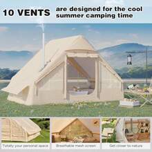 Xtra Large Inflatable Camping Tent, Glamping Tents Easy Setup 4 Season Windproof Outdoor Cotton Tent With Stove Jack & Mesh Windows & Pump - Màu be - Xem 5