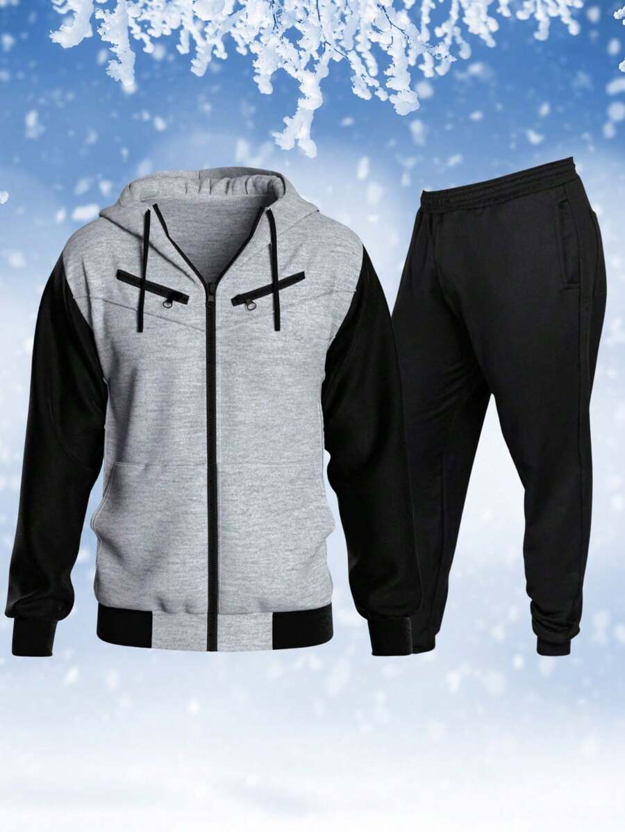 Men Hoodie & Sweatshirt Co-Ords - Xám - Xem 1