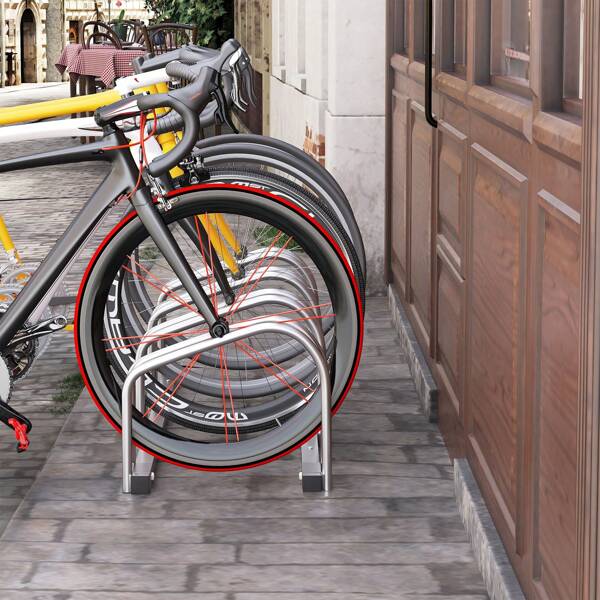 HOMCOM Rastrelliera Portabiciclette Parcheggio per 4 Biciclette in Acciaio, 110x33x27 cm, Argento