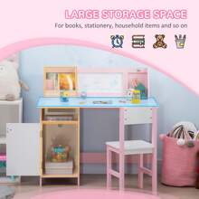 HOMCOM Kids Desk And Chair Set 2 PCs Childrens Table And Chair Set Multi Use Toddler Furniture With Whiteboard, Storage - Pink - View 7