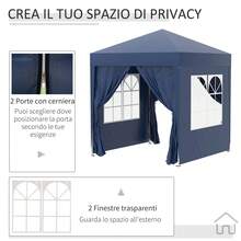 Gazebo 2x2 m Impermeabile con 4 Pareti Rimovibili, Gazebo Pieghevole in Metallo e Poliestere con Borsa da Trasporto, Marrone - Blu - Visualizzare 6