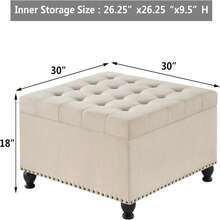 Oversized Storage Ottoman,Large Square Ottoman Bench With Storage,Tufted Sofa Ottomans Storage Footstool,Mid Century Modern Coffee Table With Nailhead Trim For Living Room. - Beige - View 6