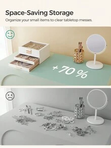 SONGMICS Jewellery Box With Glass Lid, 3-Layer Jewellery Organiser With 2 Drawers, Plenty Of Storage Space, Modern Style, Gift For Loved Ones, Cloud White And Gold - White - View 7