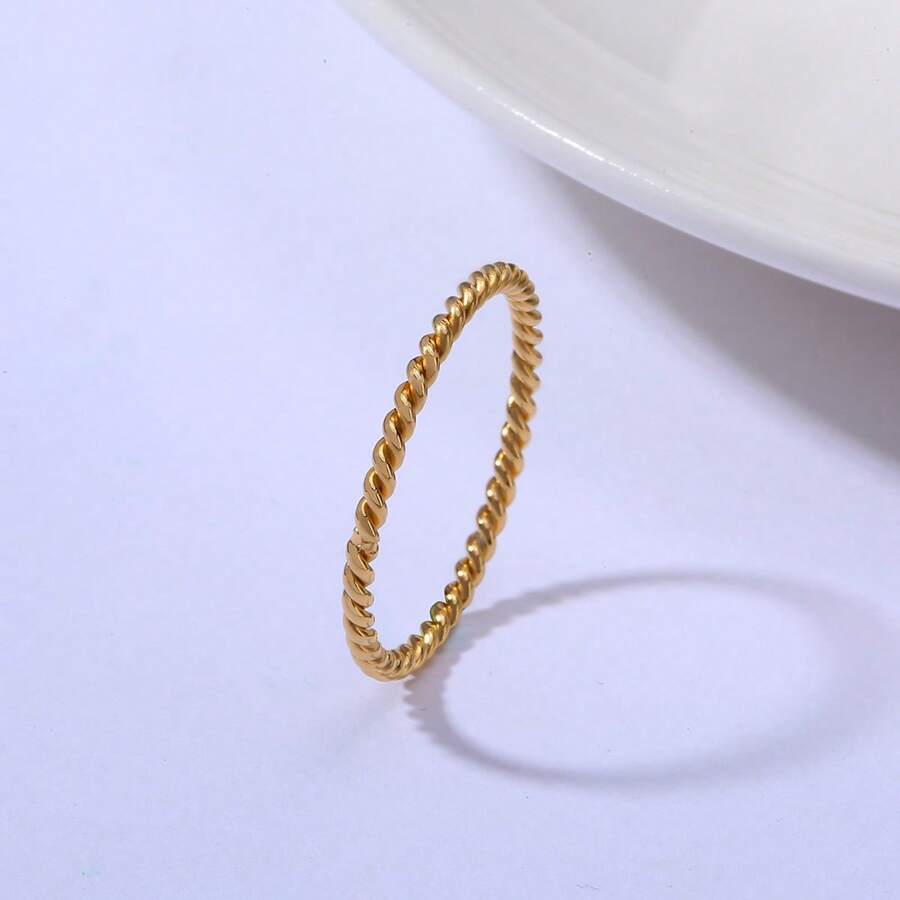 1pc Stainless Steel 18K Gold Plated Twisted Ring For Women