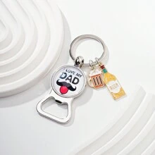 1pc Portable Bottle Opener Keychain With Dad Pattern & Slogan, Father's Day Gift For Both Men And Women Casual Car Accessories Bag Charm Backpack For School