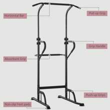 HOMCOM Power Tower Dip Station Pull Up Bar Multi-Function Push Up Equipment With Adjustable Height For Home Gym Strength Training Workout Fitness - Black - View 9