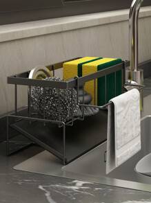 Kitchen Storage Rack, Sink Rag, Drain Rack, Faucet, Sink, Dishwashing Liquid, Steel Knitted Storage Rack, Magic Tool, No-Drill, Countertop Style, Gray Kitchen Supplies, Decoration, Light Luxury Restaurant, Nordic Style, Simple, No Need To Drill Holes, Simple And Fashionable, Will Not Rust, Strong Load-Bearing Capacity, Does Not Take Up Space For Installation Simple, Easy To Clean And Easy To Take Care Of, Large-Capacity Storage Rack, Upgraded Model, Safe And Secure, High-Looking Internet Celebrity Model, New Home Decoration And Thickening - Grey - View 1