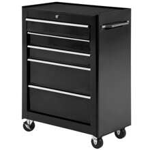 HOMCOM 5-Drawer Lockable Steel Tool Storage Cabinet With Wheels Handle 2 Keys Organisation Box Unit Chest Garage DIY Workshop Trolley - Black - View 9