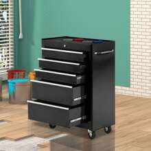 HOMCOM 5-Drawer Lockable Steel Tool Storage Cabinet With Wheels Handle 2 Keys Organisation Box Unit Chest Garage DIY Workshop Trolley - Black - View 7