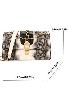 1入時尚彩色蛇/鱷紋手提包（11.23英寸*6.29英寸*4.33英寸），可愛的大容量手持/肩膀嬰兒尿布袋，實用光澤PU材料防污，防水，裝飾有金屬五金件和鏈條，能攜帶手機，錢包，充電器等，適用於商務旅行，旅遊，聚會，在黑白或多種顏色可用，清爽，甜美，可愛，酷，中等大小手提包。 - 黑與白 - 查看 6