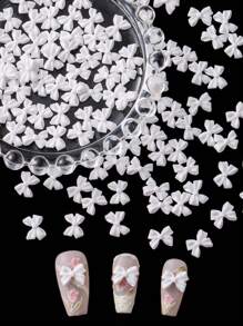 50 stks/zak Witte Hars 3D Strik Strass Y2K Nail Art Decoratie - Geweldig Voor DIY Platte Achterkant Eenvoudige Nail Art Ontwerpen En Accessoires - 3D Strik Voor Vrouwen Casual Nail Art Decoraties En Accessoires Nagel Charmes Nagel Gems Nagelbenodigdheden