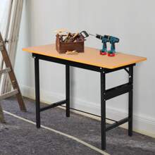 HOMCOM Foldable Garage Work Bench, Craft Table MDF Workstation, Heavy-Duty Steel Frame With Ruler, Protractor - Yellow - View 2