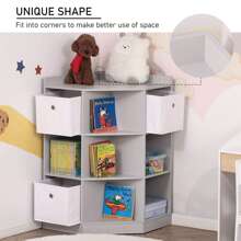 HOMCOM Kids Storage Cabinet Corner Toy Storage Organizer Children Bookcase Rack For Children's Play Room/Bedroom With Anti-Tipping Hardware Drawers, Grey - Grey - View 7