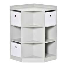 HOMCOM Kids Storage Cabinet Corner Toy Storage Organizer Children Bookcase Rack For Children's Play Room/Bedroom With Anti-Tipping Hardware Drawers, Grey - Grey - View 3