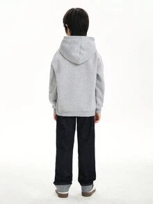 青少年男童復古寬鬆直筒捲邊牛仔褲，適用於春秋 - 深色水洗藍 - 查看 6