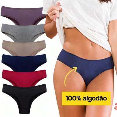 Kit 5 Calcinha de Algodão em Cotton Feminina Adulto