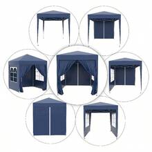 Gazebo 2x2 m Impermeabile con 4 Pareti Rimovibili, Gazebo Pieghevole in Metallo e Poliestere con Borsa da Trasporto, Marrone - Blu - Visualizzare 10