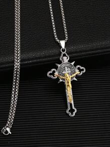 1pc 2025 New European & American Titanium Steel Cross Pendant Necklace, Vintage Personality Unisex Religious Gift, Wholesale Niche Hiphop Stainless Steel Long Sweater Chain, Casual Wear For Men & Women
