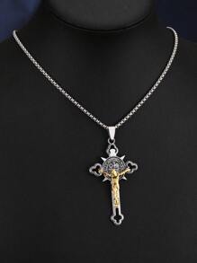 1pc 2025 New European & American Titanium Steel Cross Pendant Necklace, Vintage Personality Unisex Religious Gift, Wholesale Niche Hiphop Stainless Steel Long Sweater Chain, Casual Wear For Men & Women