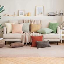 1入組杏色波西米亞條紋枕套（不含枕芯），現代風格柔軟的銅絨印花3D條紋純色裝飾性方形坐墊套，適用於沙發、臥室、床上等日常使用的所有季節。 - 杏色 - 查看 8