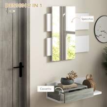 HOMCOM Mobile da Ingresso 2 in 1 con Specchio da Parete 75x3.5x75 cm e Cassetto 75x30.5x20 cm, Set da Ingresso in MDF e Vetro, Grigio e Bianco - Bianco - Visualizzare 6