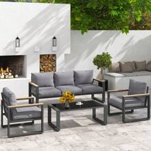 Sunvivi Aluminum Patio Furniture Set, 7 Piece Outdoor Conversation Set With Coffee Table, Metal Outdoor Patio Furniture Set For Porch Backyard Garden, Grey - Xám - Xem 1