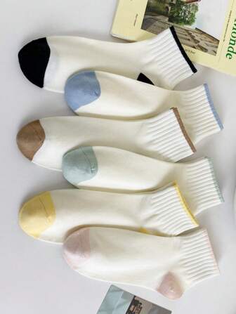 5pairs/Set Women's Moisture Wicking Athletic Low Cut Socks In Solid Colors, Casual & Fashionable Random Colors