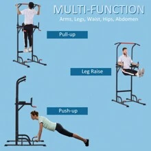 HOMCOM Power Tower Station With Dip Stand, Pull Up Bar Home Office Gym Training Workout Equipment - Black - View 9