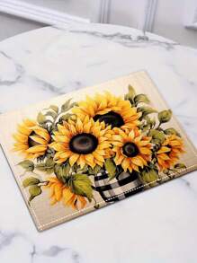 4 Stücke Retro Bauernhaus Stil SonnenBlumen Muster Tischset, Hitzebeständiges Essensmatte, Küchentischdecke, Waschbarer Kaffeematte, Geeignet Für Ferienhaus, Hotel, Restaurant, Küchendekoration Zu Hause, Weihnachtsfeier