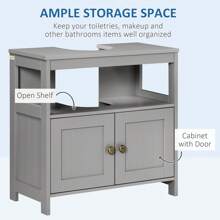 Kleankin Pedestal Under Sink Cabinet With Double Doors, Modern Bathroom Vanity Storage Unit With Shelves - Grey - View 7